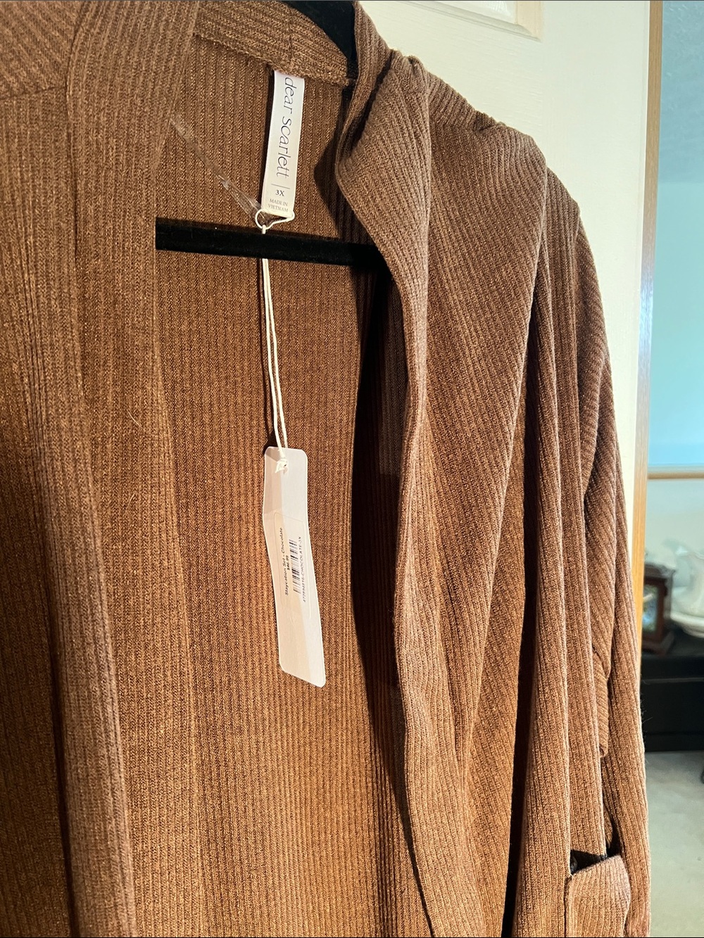 Relaxed Ribbed Open-Front Cardigan in Brown - Picture 2 of 2